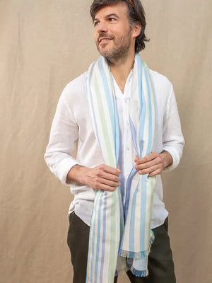 Echarpe en lin et soie Mouline bleu homme
