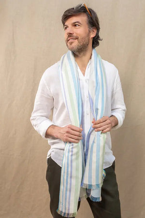 Echarpe en lin et soie Mouline bleu homme
