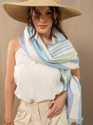 Echarpe en soie et lin bleu femme
