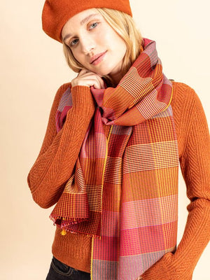 Echarpe Patchwork en soie laine rouille