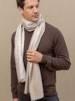 Echarpe Quatuor beige écru en soie cachemire homme