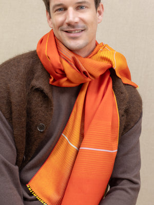 Echarpe Rythmic paprika en soie laine homme
