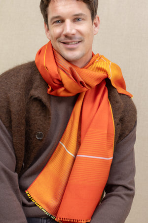 Echarpe Rythmic paprika en soie laine homme
