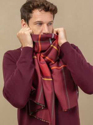 Echarpe University bordeaux en soie laine homme