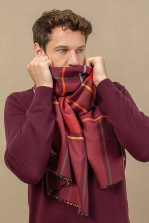 Echarpe University bordeaux en soie laine homme