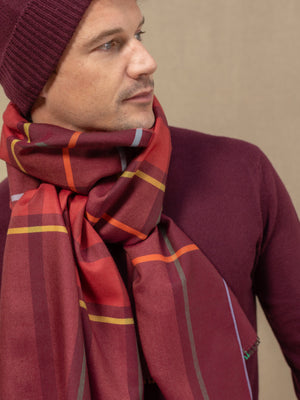 Echarpe University bordeaux en soie laine homme