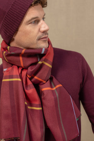 Echarpe University bordeaux en soie laine homme