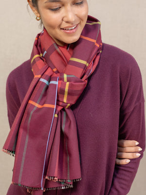 Echarpe University bordeaux en soie laine femme