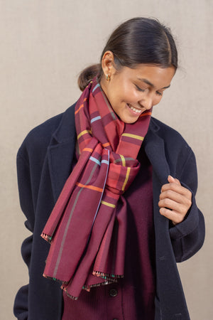 Echarpe University bordeaux en soie laine femme