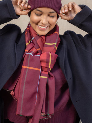 Echarpe University bordeaux en soie laine femme