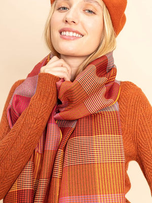 Echarpe Patchwork en soie laine rouille