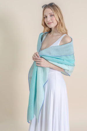 Etole Trio en soie lin acqua femme