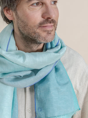 Etole Trio en soie lin acqua homme