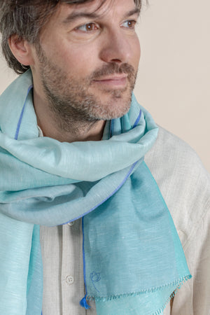 Etole Trio en soie lin acqua homme