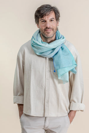 Etole Trio en soie lin acqua homme