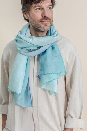 Etole Trio en soie lin acqua homme