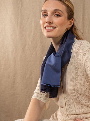Foulard en soie Bicolore marine profond