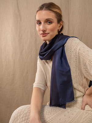 Foulard en soie Bicolore marine profond 