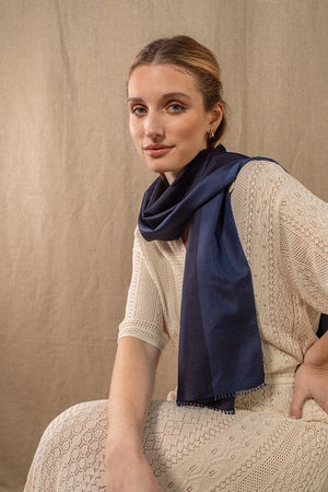 Foulard en soie Bicolore marine profond 