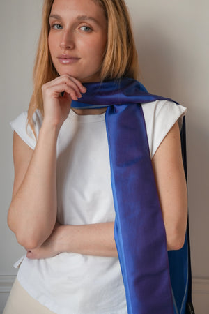 Petit foulard Bicolore en soie bleu klein femme