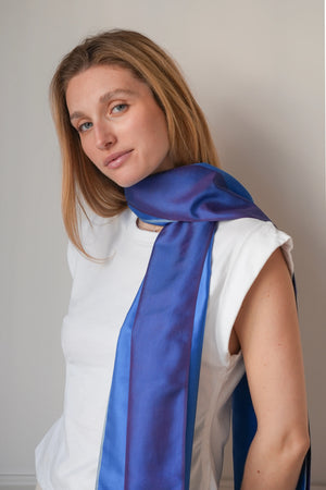 Petit foulard Bicolore en soie bleu klein femme