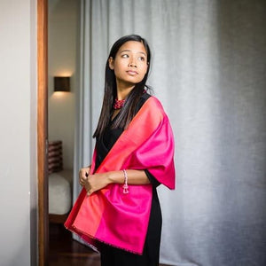 Petit foulard Bicolore en soie fuchsia