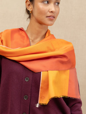 Petit foulard Bicolore en soie rouge orangé femme