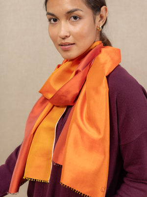 Petit foulard Bicolore en soie rouge orangé femme