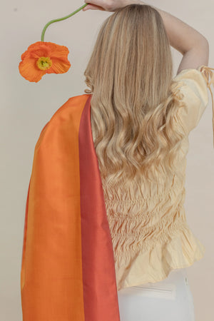 Petit foulard Bicolore en soie rouge orangé femme