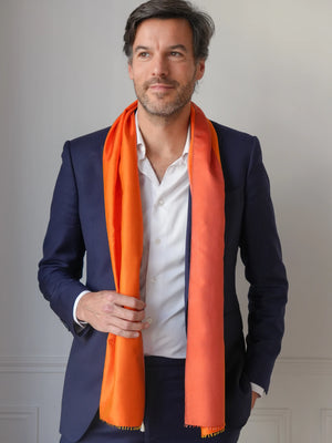 Petit foulard Bicolore en soie rouge orangé homme