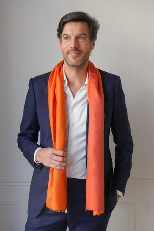 Petit foulard Bicolore en soie rouge orangé homme