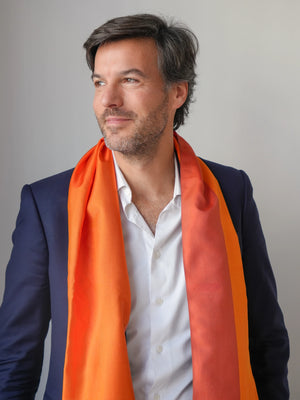 Petit foulard Bicolore en soie rouge orangé homme