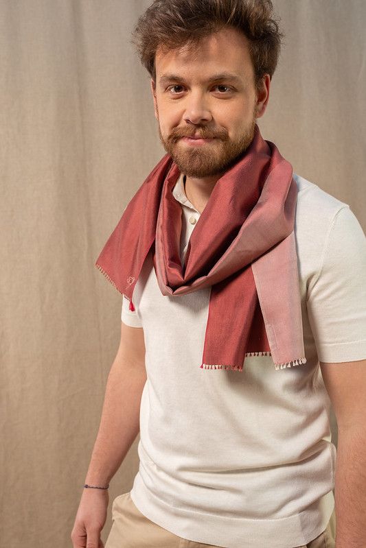 Foulard en soie bicolore sienne hom