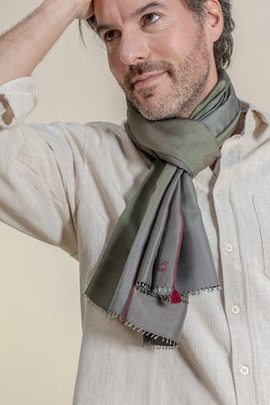 Petit foulard Twin en soie kaki homme