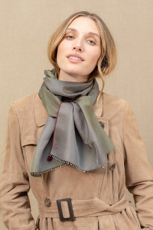 Petit foulard Twin en soie kaki femme