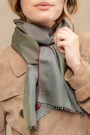Petit foulard Twin en soie kaki femme