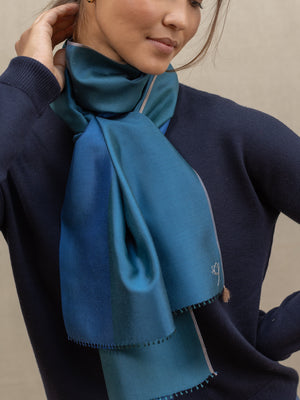 Petit foulard Twin en soie teal femme
