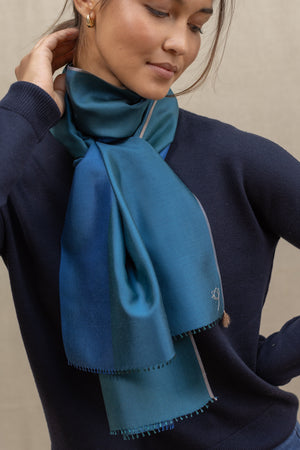 Petit foulard Twin en soie teal femme