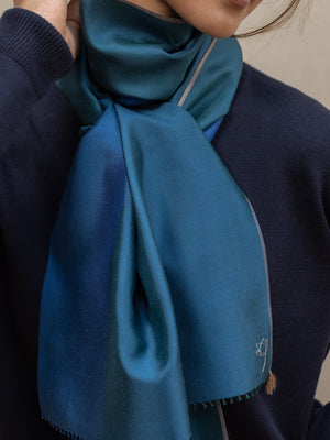 Petit foulard Twin en soie teal femme