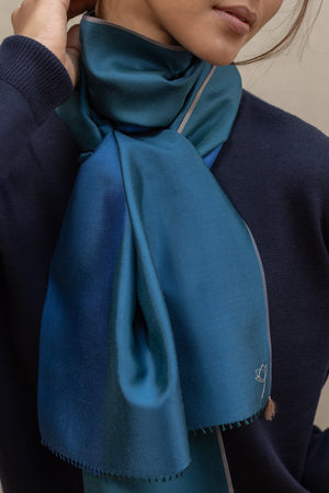Petit foulard Twin en soie teal femme