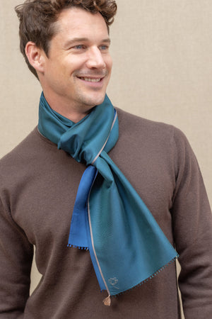 Petit foulard Twin en soie teal homme