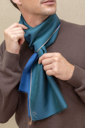 Petit foulard Twin en soie teal homme