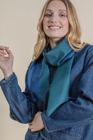 Petit foulard Twin en soie teal femme
