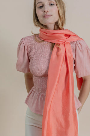 Petit foulard Uni en soie corail femme