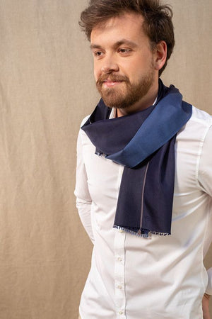 Foulard en soie bicolore marine intense hom