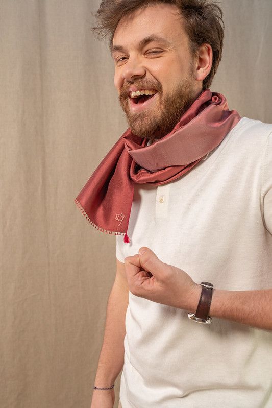 Foulard en soie bicolore sienne
