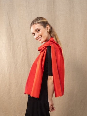 Foulard en soie bicolore vermillon