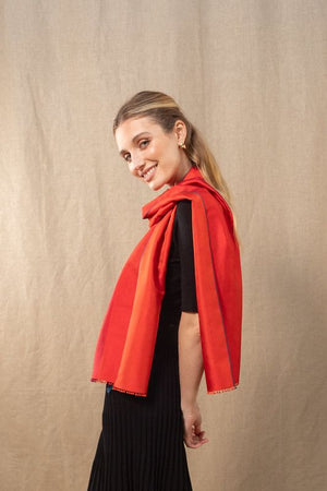 Foulard en soie bicolore vermillon