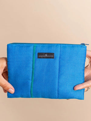 Pochette doudoune en soie laine vert bleu