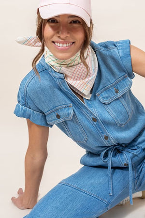 Foulard Quadrille en soie coton crème